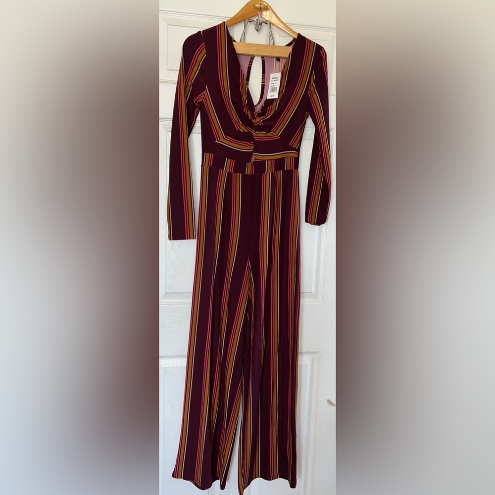Derek Heart Striped V Twist Neck Jumpsuit Size Medium NWT